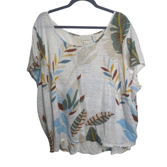 Cynthia Rowley 100% Linen Tunic Top Womens Size 3X Tropical Leaf Print Oversized - Picture 1 of 6